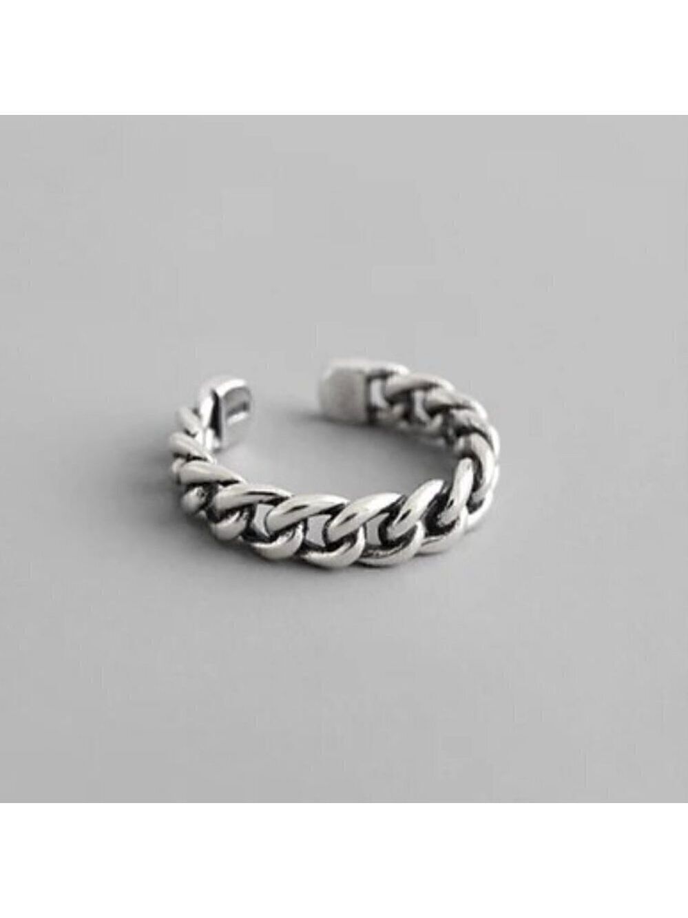 Silver Tone Adjustable Welded Chain Link Ring #1216